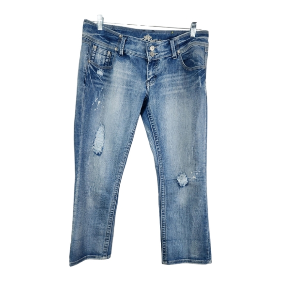 Almost Famous Blue Distressed Ankle Jeans - Picture 1 of 7